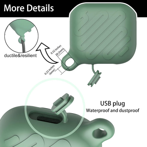 Waterproof Case for Airpods 3, Soft Silicone Protective Unibody Design, Wireless Charging with Keychain (Green&Night