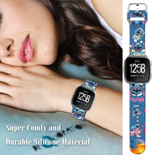 Stitch Holiday Pink Couple Bands, Soft Sport Silicone Cartoon Strap Compatible with Fitbit Versa 2/Versa/Versa