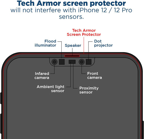 Tech Armor Ballistic Glass Screen Protector for iPhone 12 & 12 Pro, 3 Pack Tempered Glass, Case Friendly