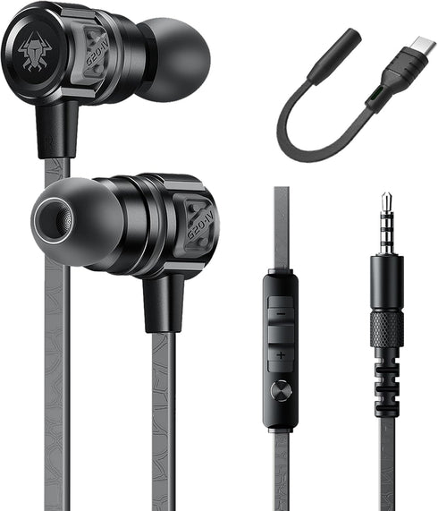 Gaming Earbuds Wired, USB C & 3.5mm Dual Plug Headphones with Mic, Stereo Bass Noise Isolating for PC/PS4/PS5/Xbox