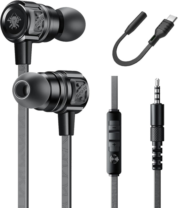 Gaming Earbuds Wired, USB C & 3.5mm Dual Plug Headphones with Mic, Stereo Bass Noise Isolating for PC/PS4/PS5/Xbox