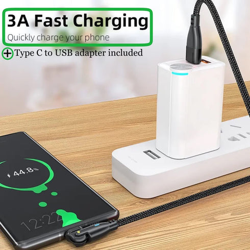 USB C to USB C Fast Charging Cable 6ft 60W with USB A Adapter, 180° Rotating Fast Charge Cable, Nylon Braided for