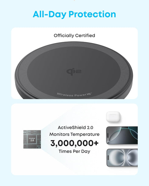 Anker Qi2 15W 17/16/15/14/13/12 Zolo Magnetic Wireless Charger, Certified MagSafe-Compatible Wireless Charging Pad