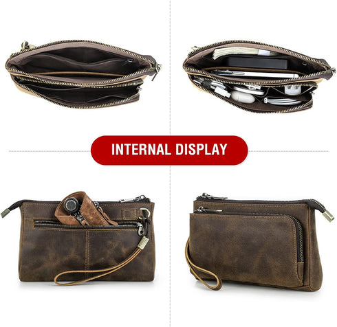 Portable Compact Travel Tech Kit, Electronic Organizer Zipper Bag, Handmade Top Grain Leather Pouch Fits Phone, USB