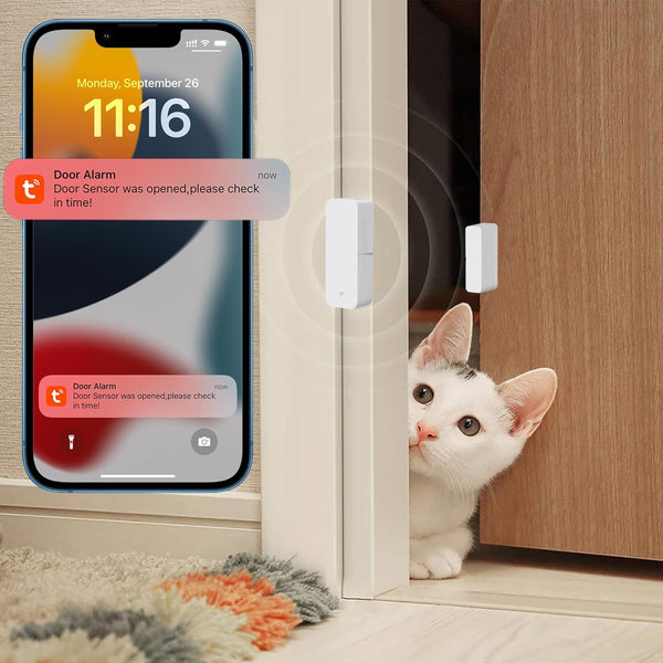 WiFi Door Sensor, Tuya Smart Wireless Window Sensor, Real-time Alarm, Compatible with Alexa Google Assistant
