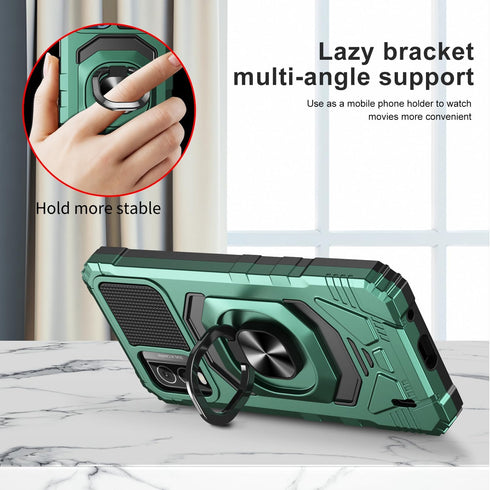 Nokia C210 Case with Tempered Glass Screen Protector, Military Grade Heavy Duty Shockproof Cover with Ring Kickstand,