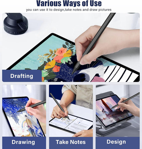 Black Stylus Pen for iPad, 35 Mins Fast Charging for Apple Pencil, Palm Rejection, Tilt Sensitivity, Works for