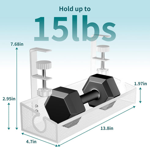 Under Desk Cable Management Tray, White No Drill Organizer with Clamp for Desk Wire Management and Accessories