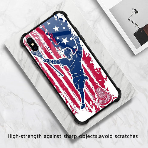 Compatible with iPhone XR Case Lacrosse American Flag Graphic for Girls,Picture Pattern Design Shockproof Anti-Scratch Hard PC Back Case for iPhone XR