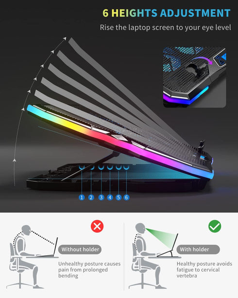 KeiBn Upgrade Laptop Cooling Pad A13, RGB Lights, 6 Fans for 15.6 Inch Laptops, 10 Modes
