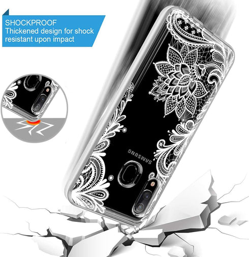 for Galaxy A20 Case - Shockproof Clear Floral Soft TPU Slim Phone Cover for Samsung Galaxy A20, White Mandala