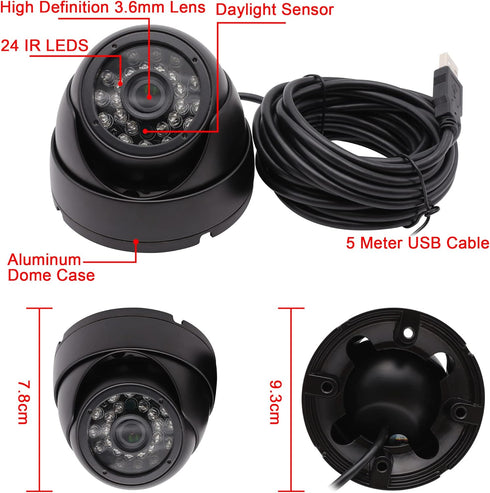 MMlove 720P USB Dome Camera with Night Vision, Waterproof, IR Cut & LED, Plug&Play Outdoor/Indoor Security Camera