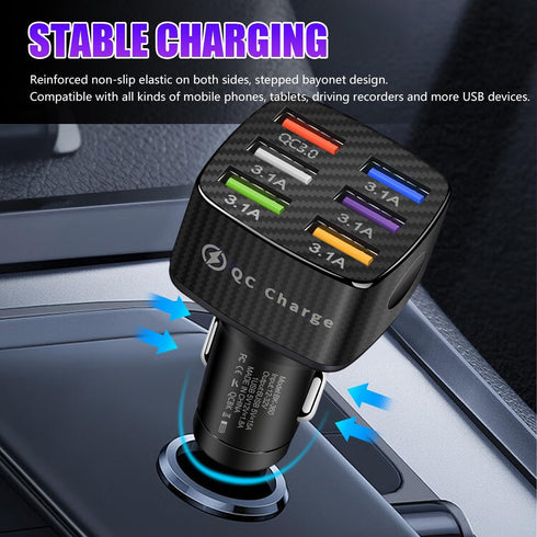 Car Charger Adapter, 6 USB Multi Port Fast Charger with QC 3.0, Quick Charging for Most Cell Phones, Black