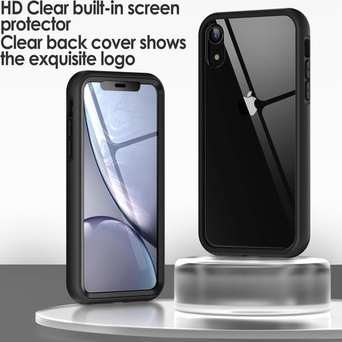 JETech Case for iPhone XR - 6.1-Inch with Built-in Anti-Scratch Screen Protector, Rugged Clear-Back Cover (Black)