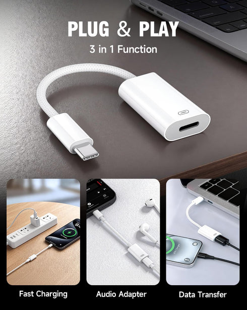 GetsISKON 17/16/15 6/5/4, USB C to Lightning Headphone Audio Adapter, Type C Male to Female Lightning Earphone