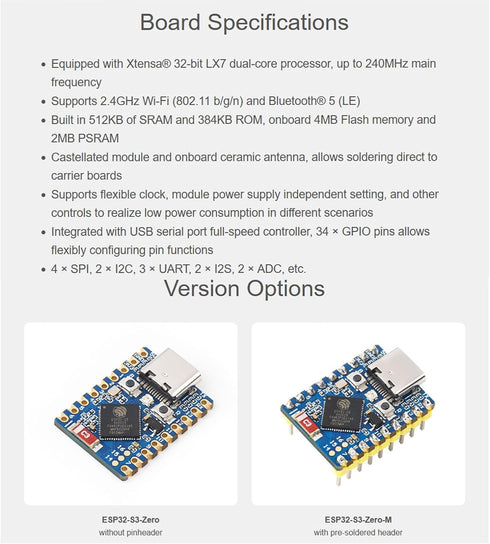 3PCS ESP32-S3 Mini Development Board, Based on ESP32-S3FH4R2 Dual-Core Processor, 240MHz Running Frequency, Supports