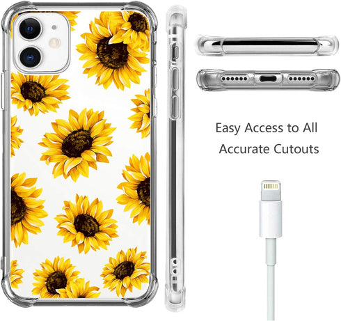 Sunflower Clear Case for iPhone 11 (2019) - Yellow Sunflower Floral Back Cover, Transparent Soft TPU Bumper Shockproof