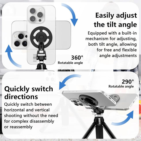 CAMEDAFLX Aluminum Magnetic Stand Mount with Cold Shoe Mount for iPhone,Adjustable Rotable Cellphone Tripod Stand