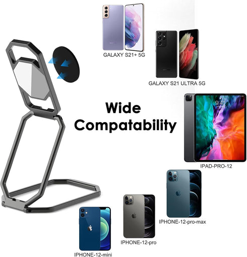 Phone Ring Holder Finger Kickstand, 360° Rotation Metal Phone Grip for Magnetic Car Mount