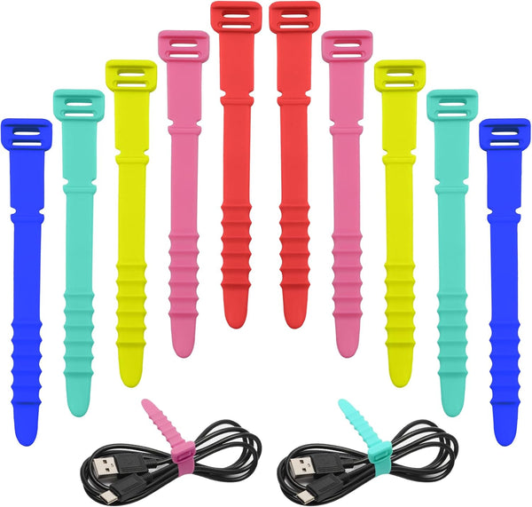 20pcs Silicone Cable Ties - Reusable Zip Ties for Home Office, Multi Brighter Color Elastic Cord Organizer for Desk