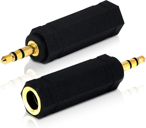 Mobi Lock 3.5mm Plug to 6.35mm Socket Adapter (Pack of 2), Connects 3.5mm Devices to 6.35mm Amplifiers & Speakers