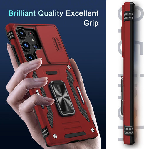 DEERLAMN Galaxy S24 Ultra Case - Red, Military Grade Shockproof, Slide Camera Cover, Screen Protector & Rotated Ring