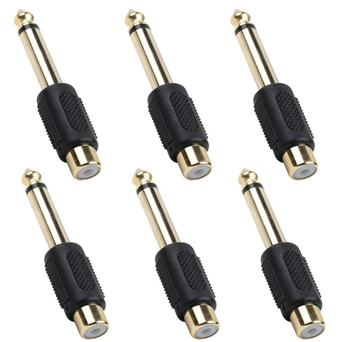 Brvlsoc RCA to 1/4" Audio Adapter (6-Pack) 6.35mm Mono Male Plug to RCA