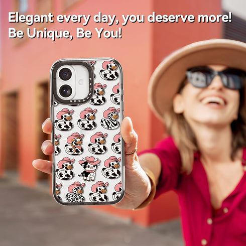 Rosarnnah 17 6.6 (6.3") for iPhone Case Cute - Durable Shockproof ft Drop Impact Phone Case - Funny Milk Cow Ducky