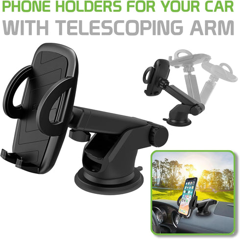 Cellet Telescoping Arm Car Phone Holder - Adjustable Dashboard & Windshield Mount for Smartphones