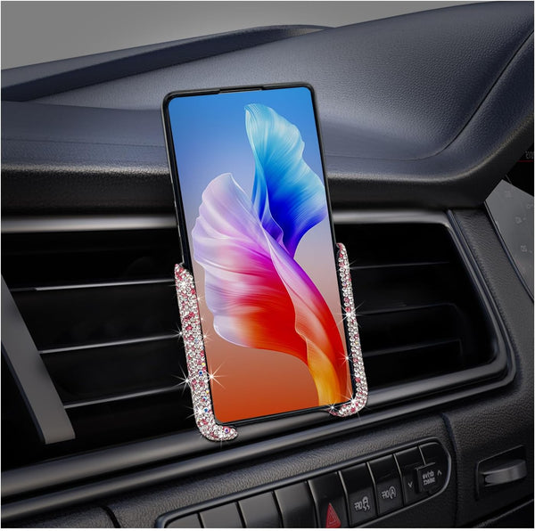 Bling Car Phone Holder, Crystal Air Vent Clip for Women and Girls, 360° Adjustable Mini Dash Automatic Phone Mount
