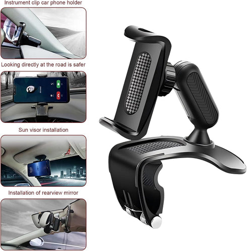 Zosgrew 360 Car Dashboard Phone Holder, Degree Rotation Dashboard Cellphone Mount, Multifunctional Sun Visor Rearview
