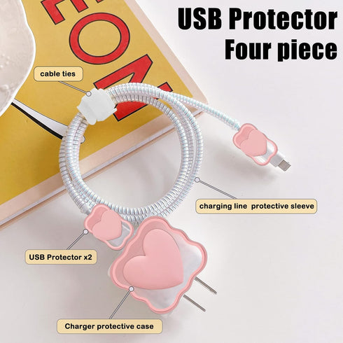 Cute Waves DIY Cable Protector for iPhone Charger, Kawaii 3D Love Heart Design, Data Cable USB Charger Protector for