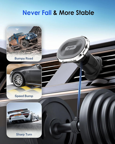 volport Magnetic Phone Mount for Car Vent, Strong Magnet Clip Hook for iPhone 15/14/13/12 Pro Max Plus Samsung