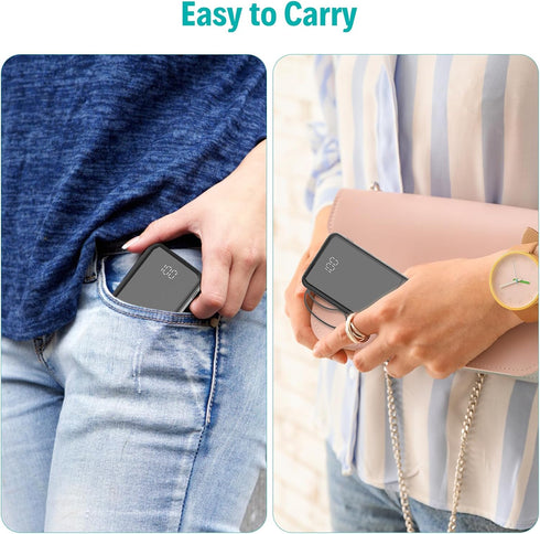 Portable Charger with Built-in Cables, 10000mAh Slim USB C Power Bank, High Speed External Battery Pack for Phones