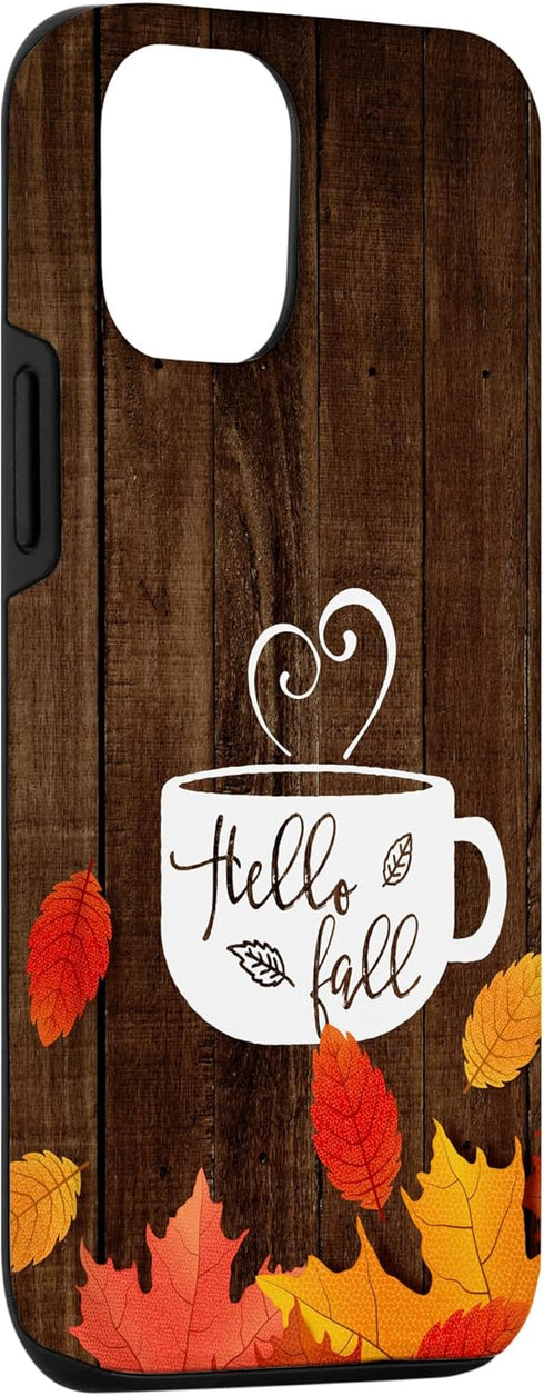 Hello Fall Coffee Mug, Autumn Leaves Happy Fall Feeling Case for iPhone 12/12 Pro