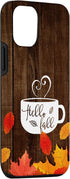 Hello Fall Coffee Mug, Autumn Leaves Happy Fall Feeling Case for iPhone 12/12 Pro