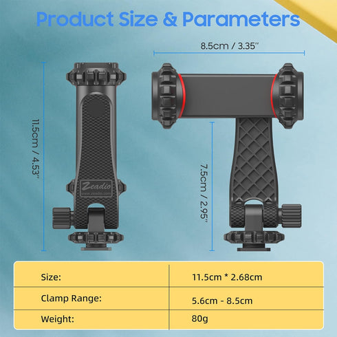 Zeadio Smartphone Tripod Mount Adapter, Cell Phone Tripod Holder Selfie Stick Monopod Adjustable Clamp, Fits for All