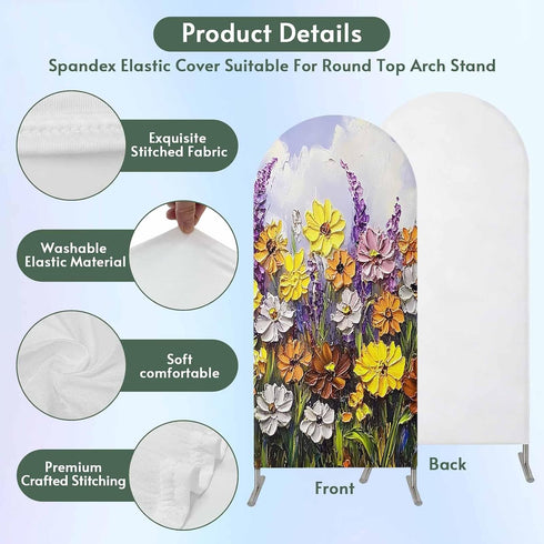 Jnbasdffb 6.6 Vintage Flowers Wedding Arch Cover,Stretchy Spandex Arch Backdrop Stand Covers FT,Spring Rustic Oil