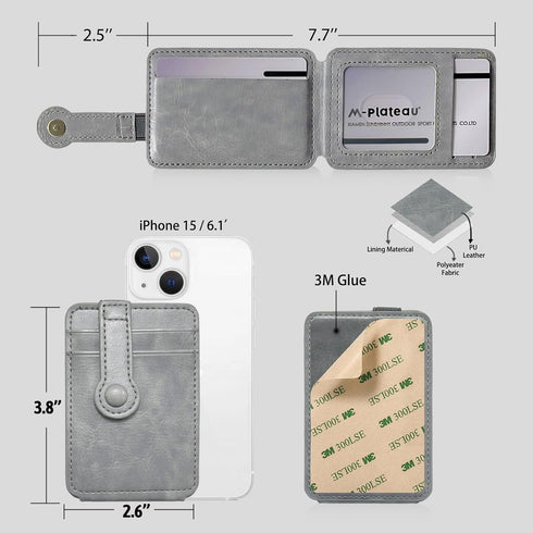 M-Plateau Phone Wallet Stick ON, Card Holder for Cell Phone with Elastic Magnetic Closure, Bifold Credit Card Holder