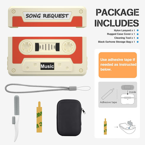 Valkit Airpods Pro 2nd/1st Generation Case with Cleaner Kit, Shockproof Cassette Tape Recorder Design Cover for Airpods