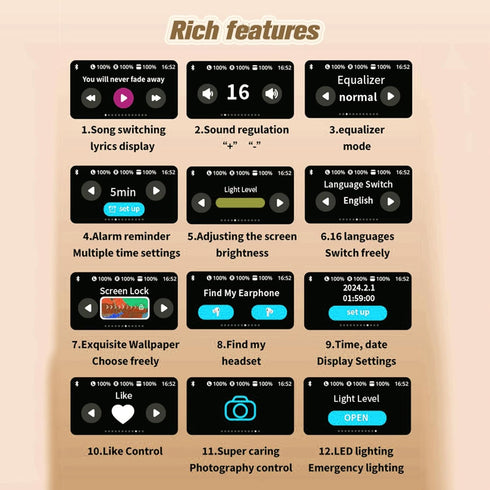 Touch Screen Earbuds TWS Bluetooth, Wireless Blue Tooth Ear Buds for iPhone Android, Small Ears Earphones