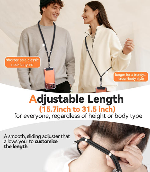 4-IN-1 15-31 inch 2 Phone Lanyard + Wrist Strap, Adjustable Cell Phone Lanyard with Tether Tabs for iPhone,Smartphone