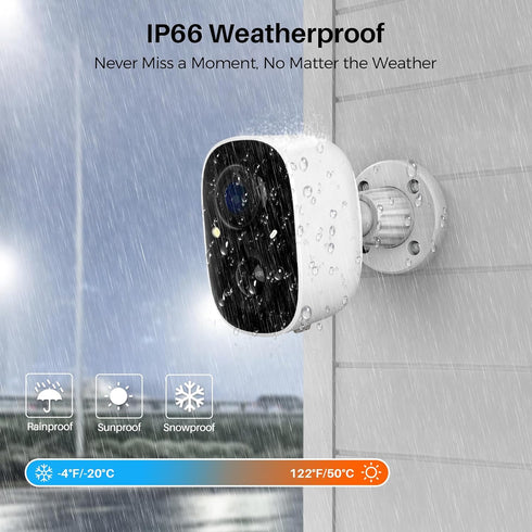 Wireless Outdoor Security Cameras, Battery Powered, AI Motion Detection, 2K Color Night Vision, 2-Way Talk