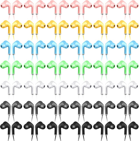 50 Pack Bulk Earbud Headphones with Mic Assorted Colors Student in Ear