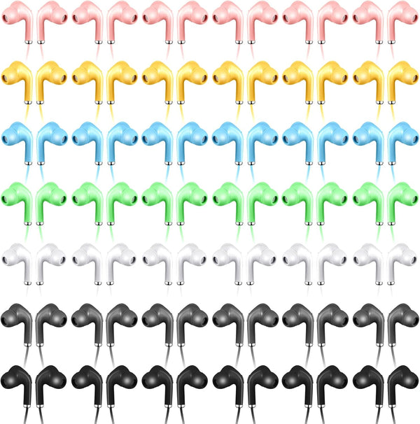 50 Pack Bulk Earbud Headphones with Mic Assorted Colors Student in Ear