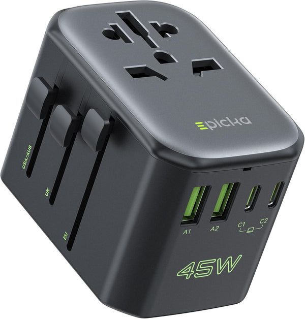 EPICKA Pulse 45W International Power Adapter, Universal Travel Adapter with PD Fast Charging,