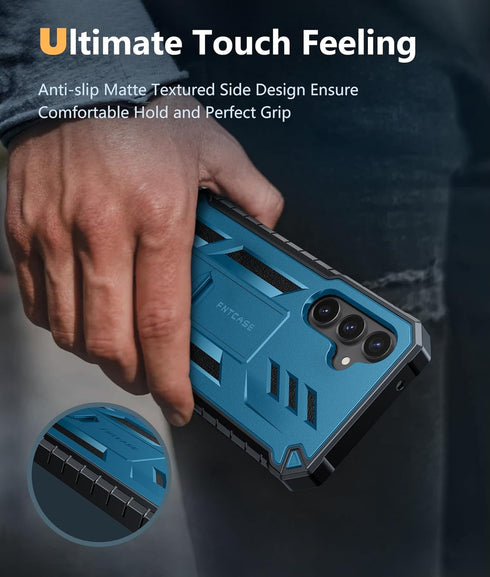 FNTCASE Galaxy S23 FE Case: Military Grade Shockproof TPU Cover with Kickstand & Screen Protector - Blue Full