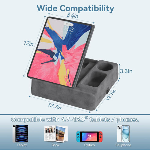 AEWOTING Tablet Pillow Stand for Lap, Bed and Desk, Foldable Soft iPad Holder with Snack Bowl