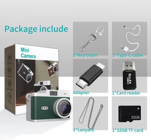 Sumuyo 1080P 32GB Mini Keychain Camera, Tiny Digital Camera, Pocket Video Recorder with Card, Fun Gifts for Kids