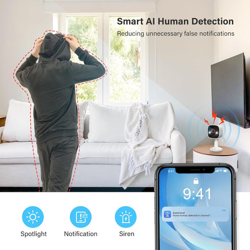 Jennov 2K Home Security Cameras - Indoor/Outdoor WiFi Camera for Baby, Pet Dog, 2 Pcs with Color Night Vision